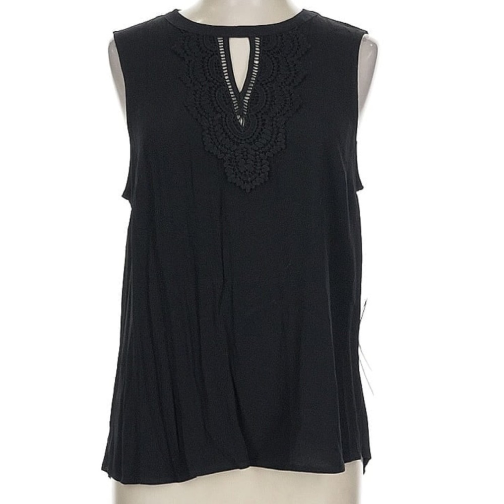 Black Sleeveless Blouse with V-Neck and Embellished Cut Outs
